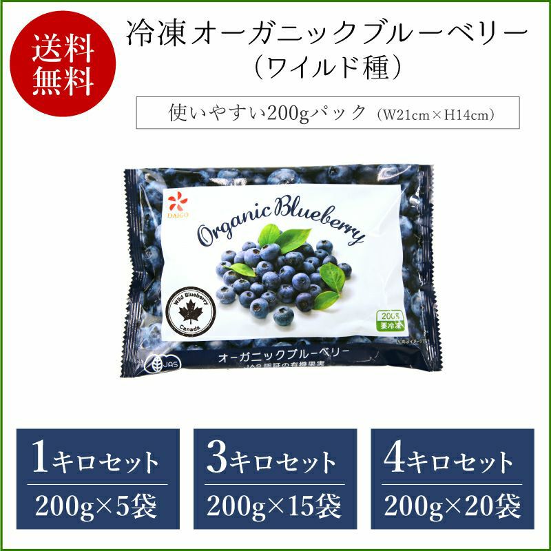 冷凍] フーデム 有機ワイルドブルーベリー <br>200g×20袋（1
